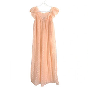 Vintage Pale Peach Lined Nightgown w Cap Sleeves and Lace